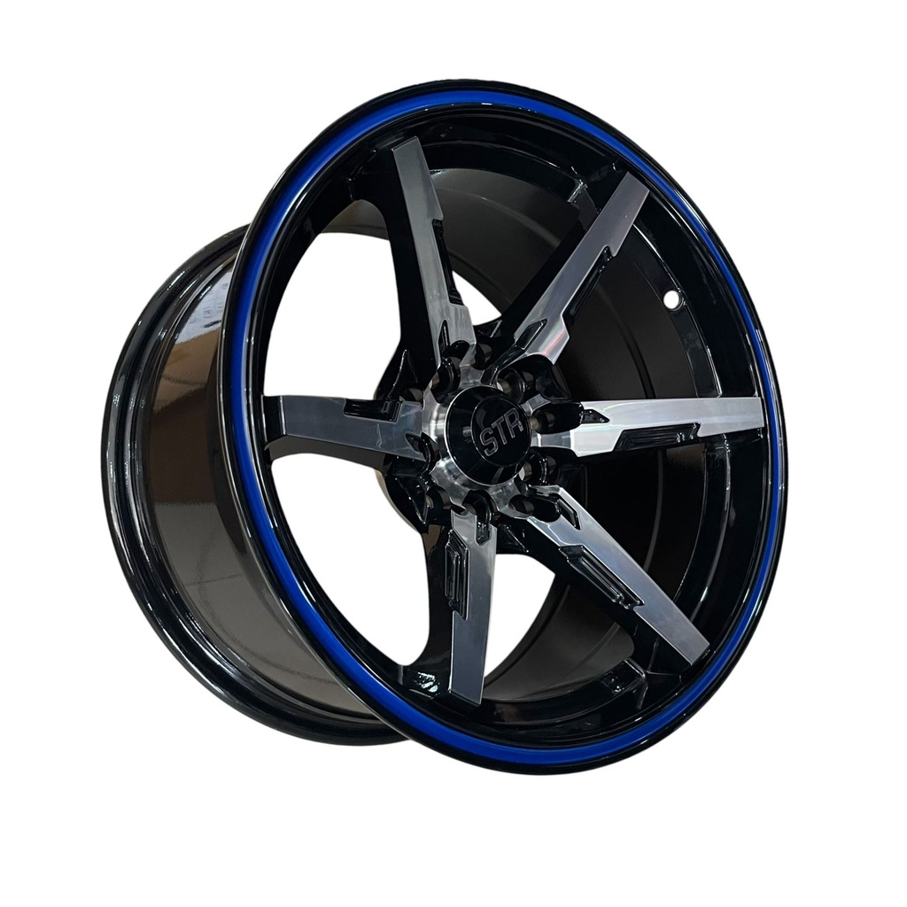 LLANTA ES662 15X8 10 10/100/114.3 73,1 BLACK MACHINED FACE+BULE LINE